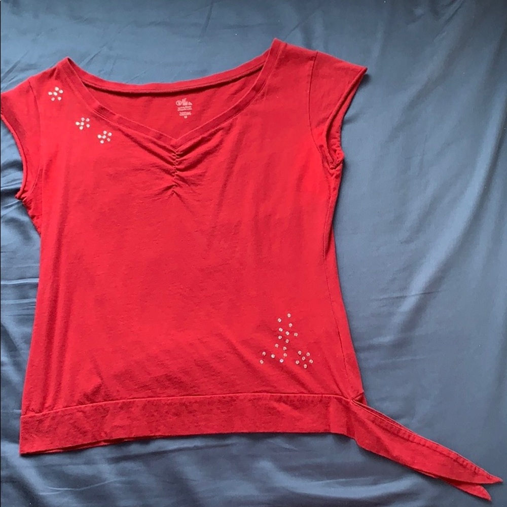 Red Organic Cotton Sequined Top
